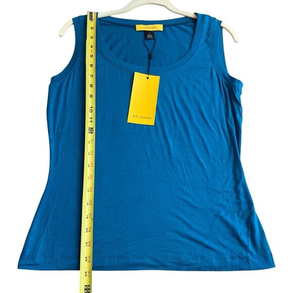 St. John Women’s M Sleeveless Top‎ Solid Teal Baltic Blue Tee Simple Basic New - Picture 5 of 7